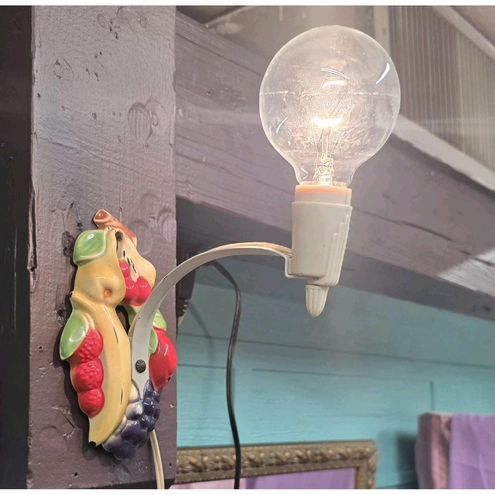 Vintage Ceramic Fruit  Sconce Chalk Wear kitchen Mcm Plug In Lamp